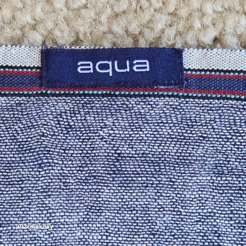 Aqua Wool Scarf With Ribbon Binding Navy Lightweight